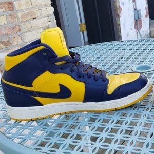 Jordan Shoes | Mens Air Jordan S Mid Blue Gold Size 1 | Poshmark